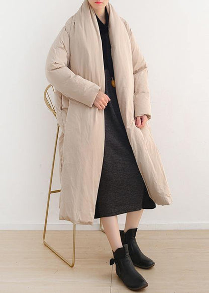Nude Original Design Literary Thickening Retro White Duck Down Coat Long Over-the-knee Down Jacket