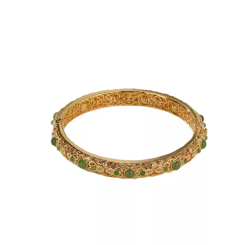 Green Jade Gold-plated Silver Filigree Bangle