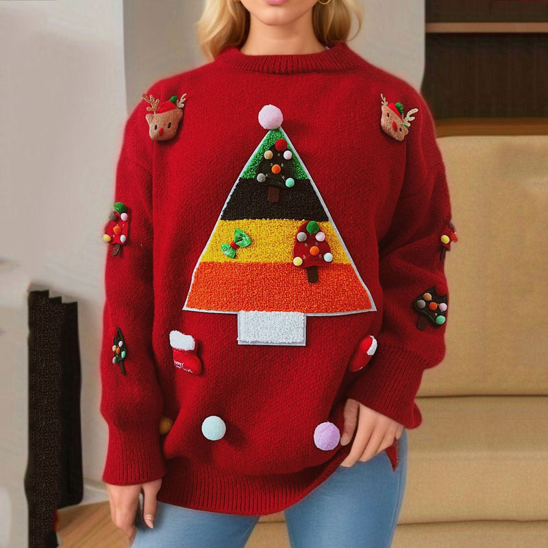 Women's Christmas Sweater with Festive 3D Motif and Decorative Appliqués R&B
