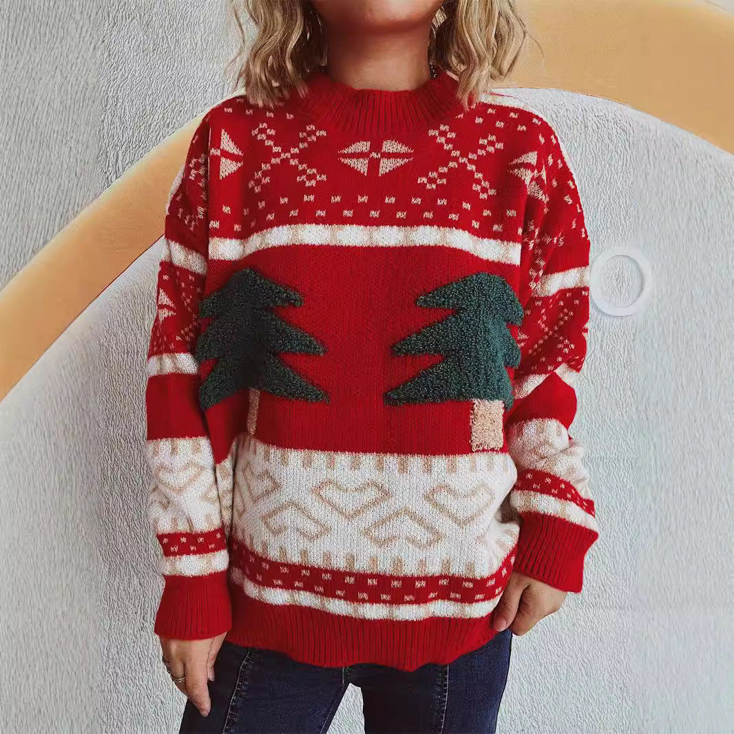 Women's Festive Knit Sweater with Christmas Motif and Soft Material