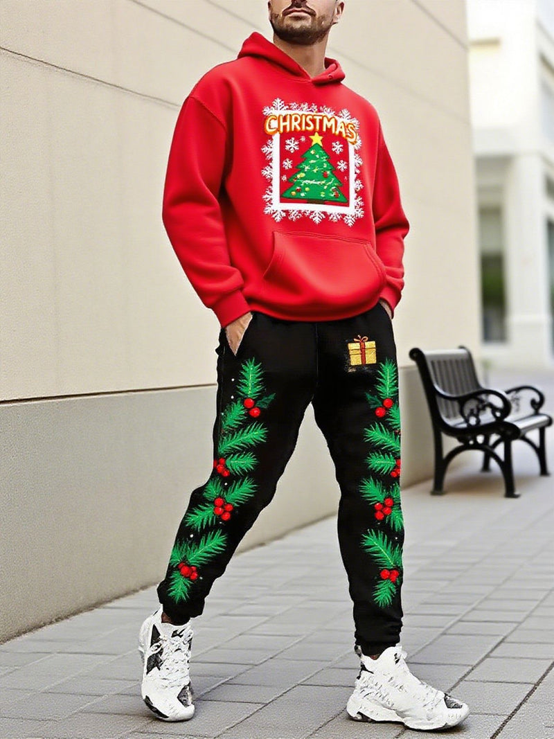 Men's Christmas-Motif Hoodie and Sweatpants Set