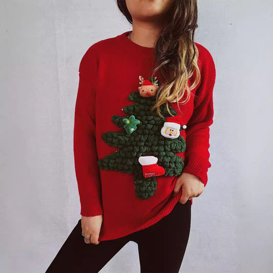 Women's Christmas Sweater with Festive 3D Motif and Soft Knit