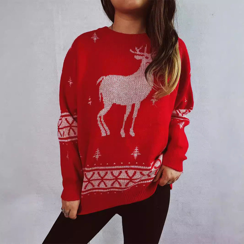 Women's Christmas Sweater with Festive Reindeer Motif and Soft Knit