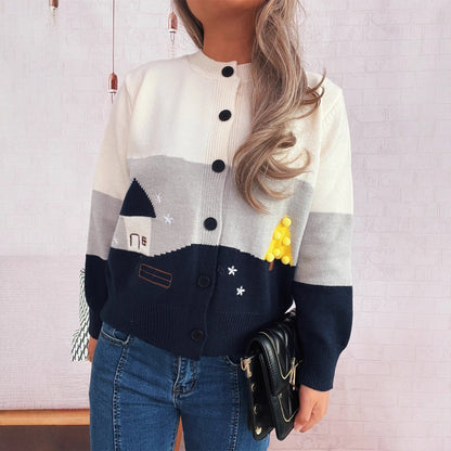 Women's Cardigan with Festive Motif and Button Details R&B