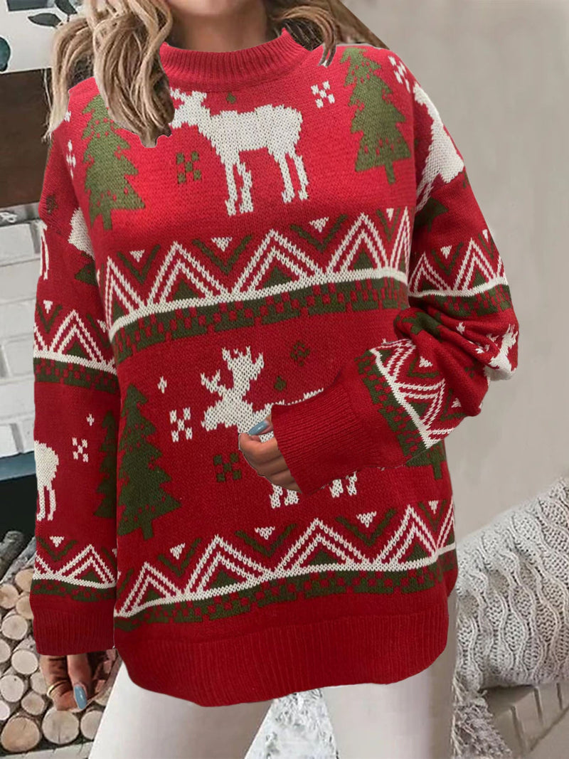 Women's Cozy Christmas Sweater with Festive Motif and High Fit