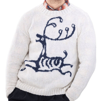 Men's Sweater with Festive Reindeer Motif and High-Quality Wool Blend R&B