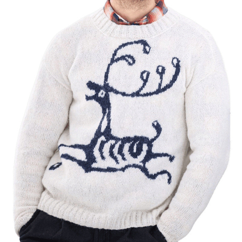 Men's Sweater with Festive Reindeer Motif and High-Quality Wool Blend R&B
