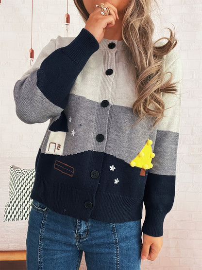 Women's Cardigan with Festive Motif and Button Details R&B