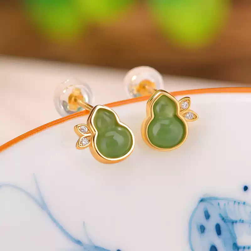 Vera Jade Leaf Accent Gourd Earrings
