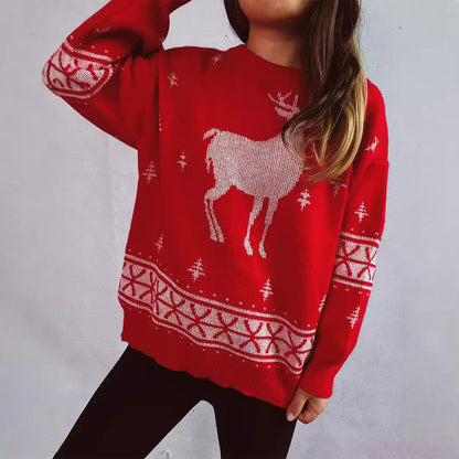 Women's Christmas Sweater with Festive Reindeer Motif and Soft Knit R&B