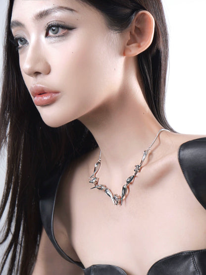 Silver Leaf Crystal Necklace