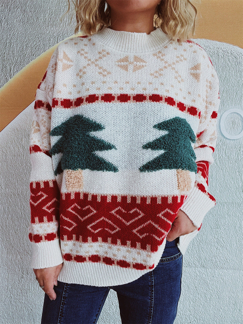 Women's Festive Knit Sweater with Christmas Motif and Soft Material