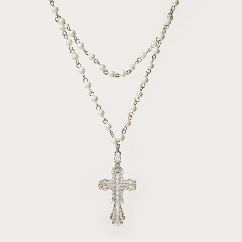 Mykayla Shell Pearl Cross Necklace