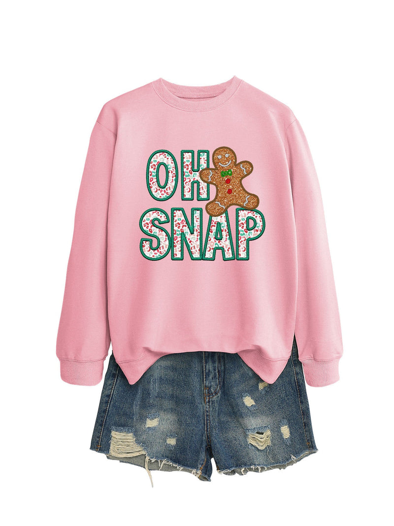 Women's Sweatshirt with Fun Gingerbread Man Motif and Sparkling Lettering