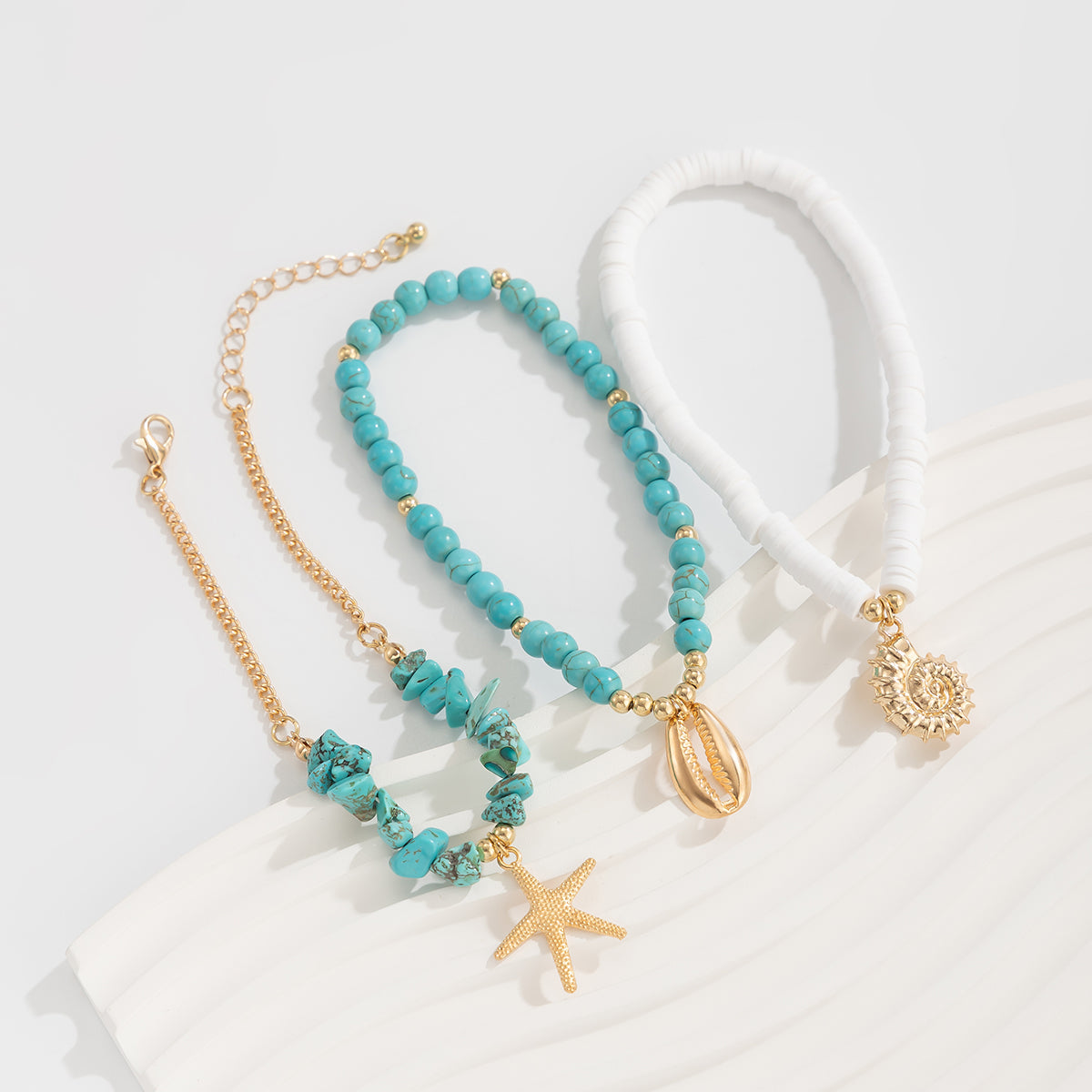 Turquoise Beaded Anklet With Starfish Charm