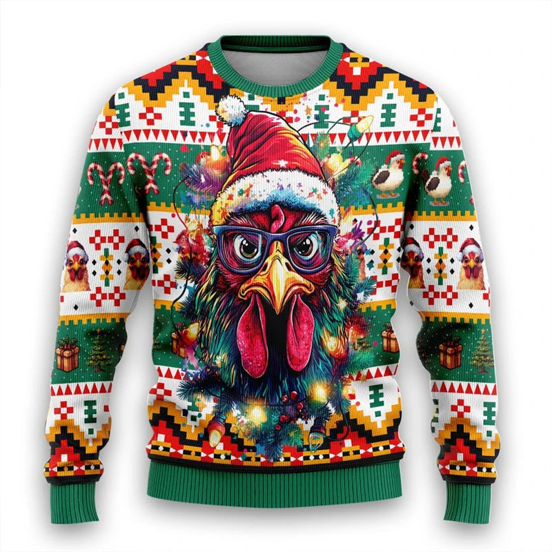 Colorful Santa Claus Cartoon Print - Black Holiday Icon Sweater