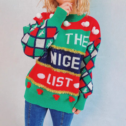 Women's Christmas Sweater with Three-Dimensional Motifs and Glittering Accents