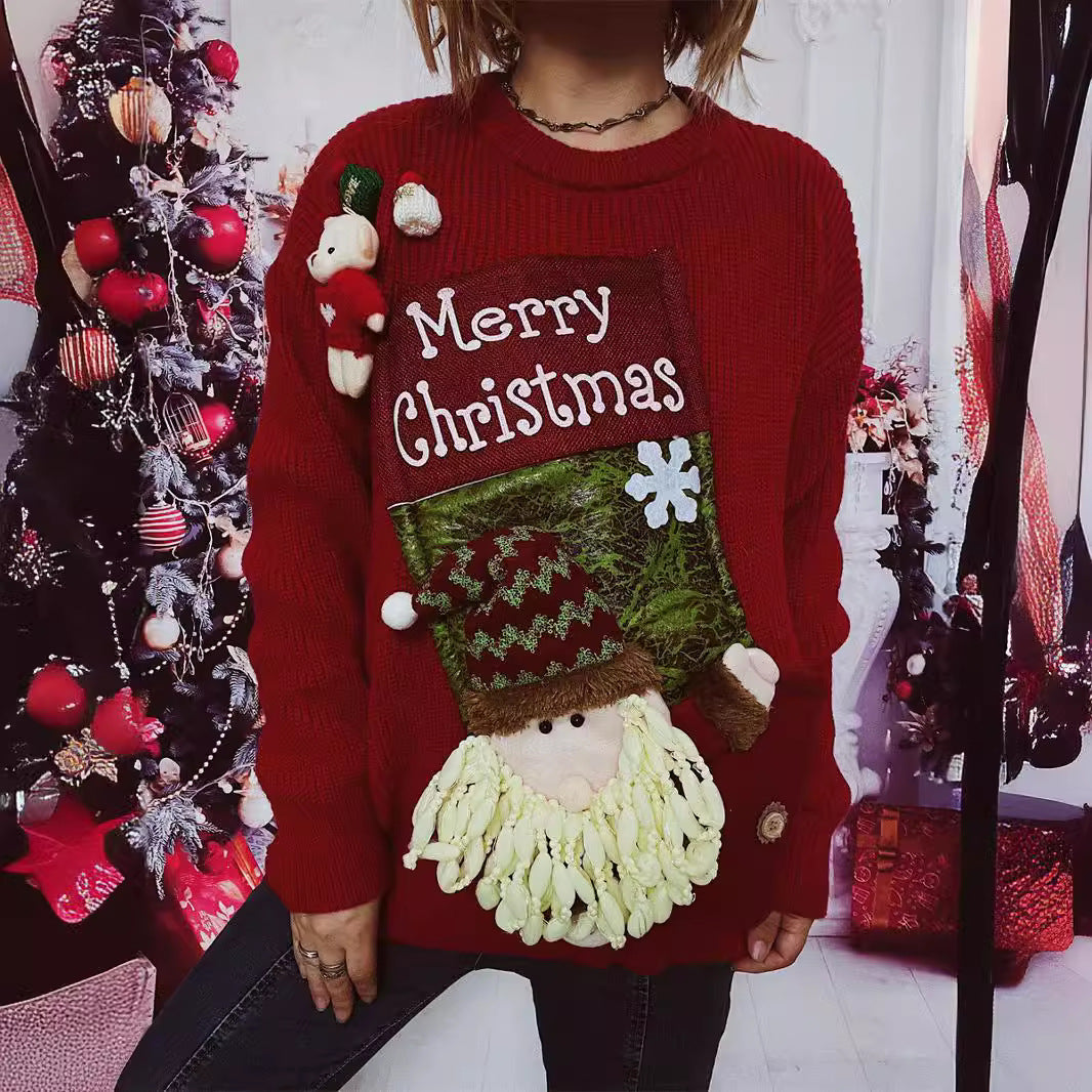 Women's Christmas Sweater with Festive Design and 3D Appliqués R&B