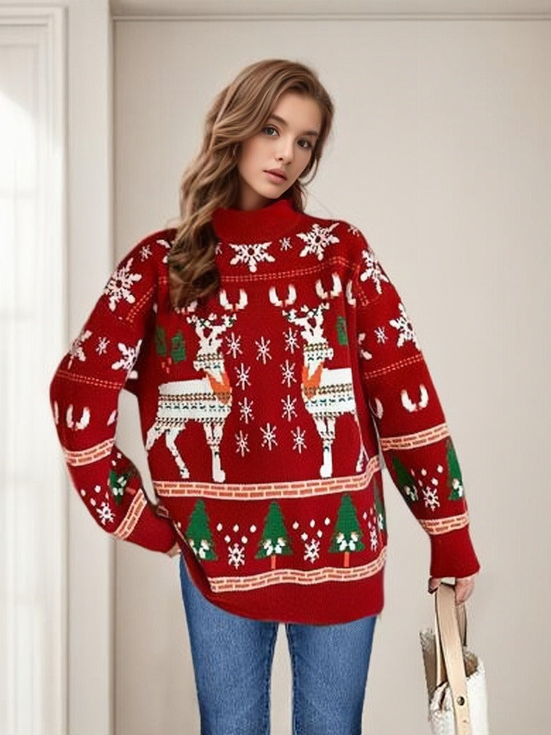 Women's Christmas Sweater with Festive Motif and Casual Cut