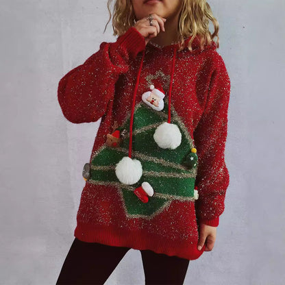 Women's Festive Hoodie with Christmas Motif and 3D Appliqués