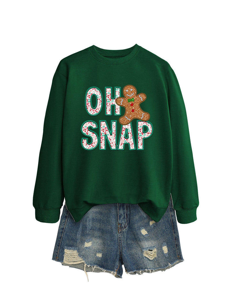 Women's Sweatshirt with Fun Gingerbread Man Motif and Sparkling Lettering