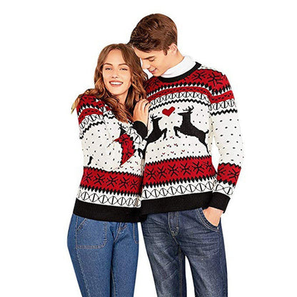 Women's Christmas Sweater with Festive Reindeer Motif and Heartfelt Design R&B