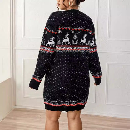 Women's Cozy Christmas Knit Sweater with Festive Reindeer Motif
