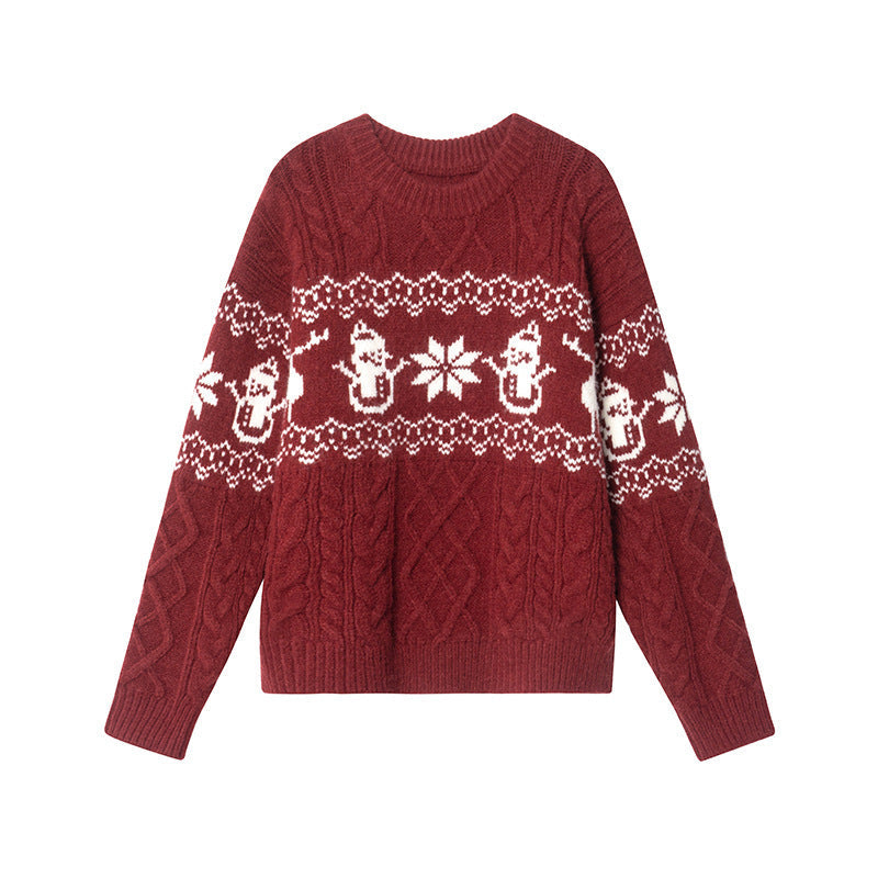 Women's Christmas Sweater with Festive Cable Pattern and Snowman Motif R&B