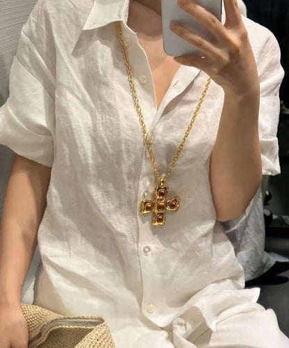 Amber Cross Pendant Necklace
