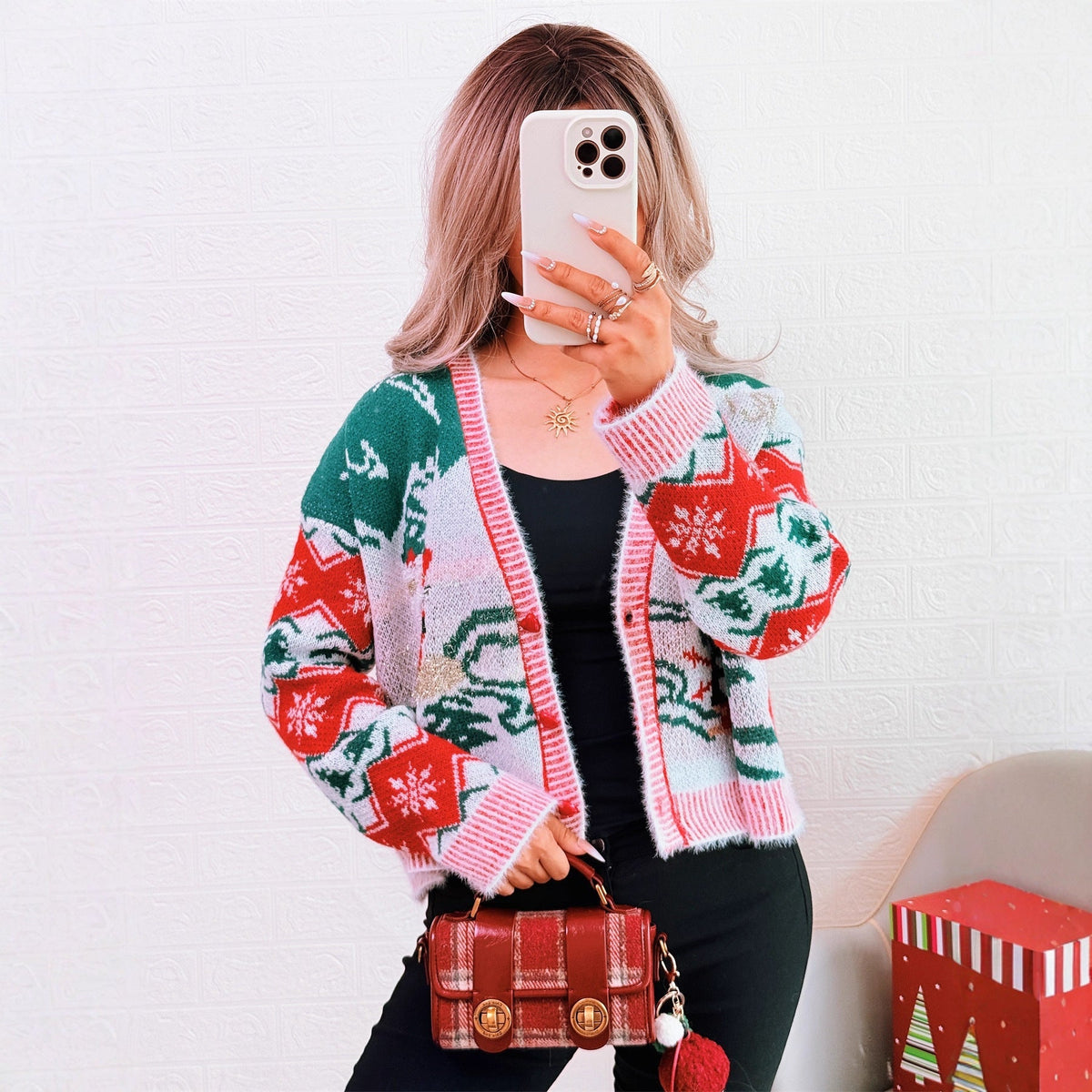 Women's Cardigan in Festive Design with Christmas Motifs R&B