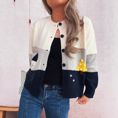 Women's Cardigan with Festive Motif and Button Details R&B