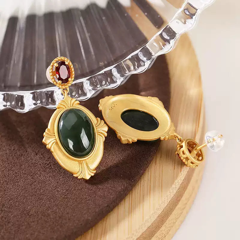 Rosalie Regal Jade and Garnet Earrings