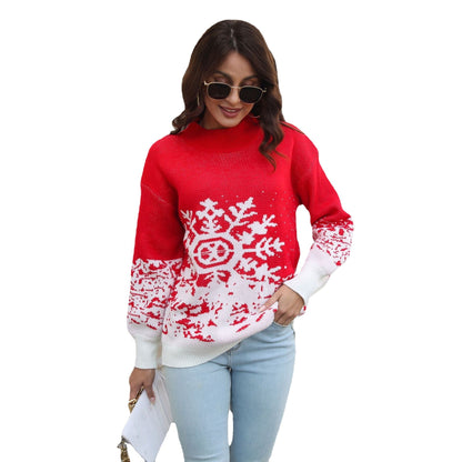 Women's Chunky Knit Sweater with Festive Snowflake Motif and Casual Cut R&B