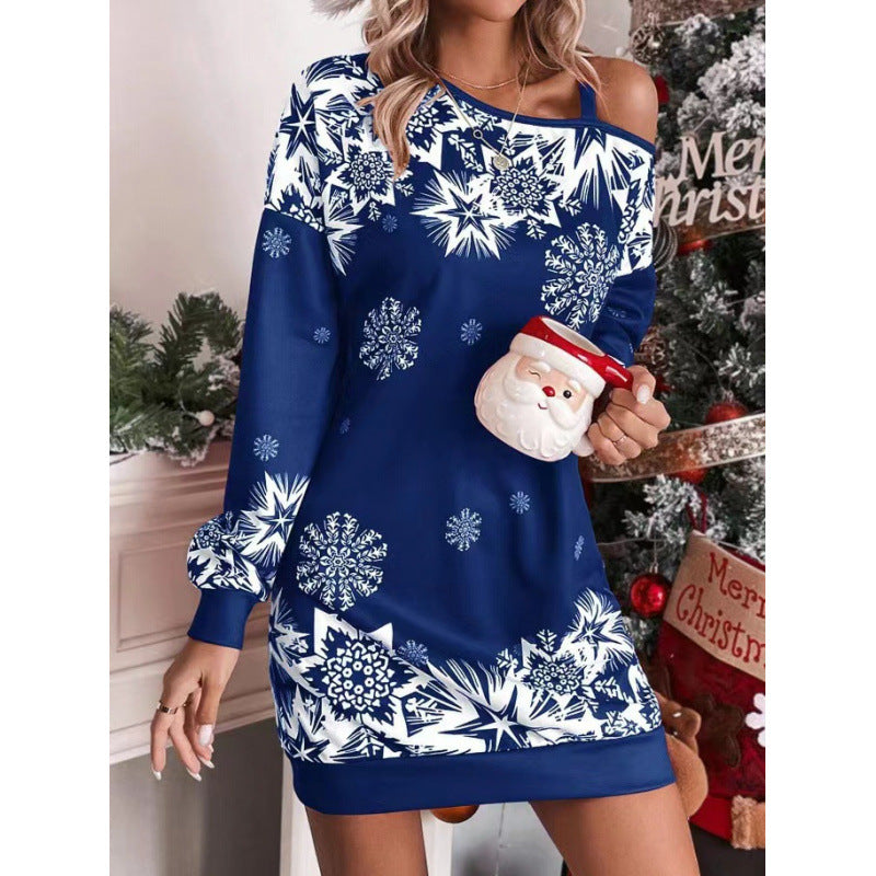 Women's Wintry Christmas Dress with Playful Snowflake Pattern R&B