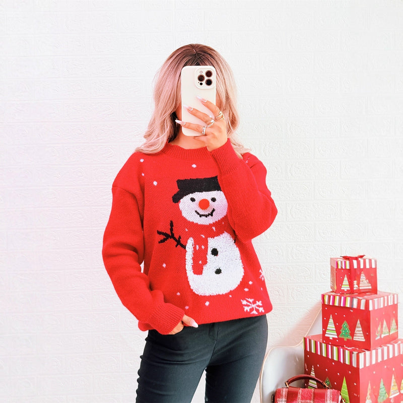Women's Christmas Sweater with Festive Snowman Motif and Cozy Cut R&B