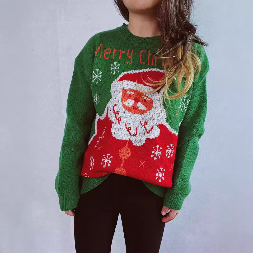 Women's Christmas Sweater with Festive Santa Motif and Comfortable Fit