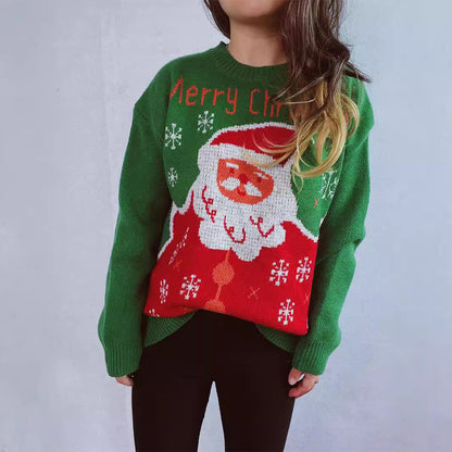 Women's Christmas Sweater with Festive Santa Motif and Comfortable Fit R&B