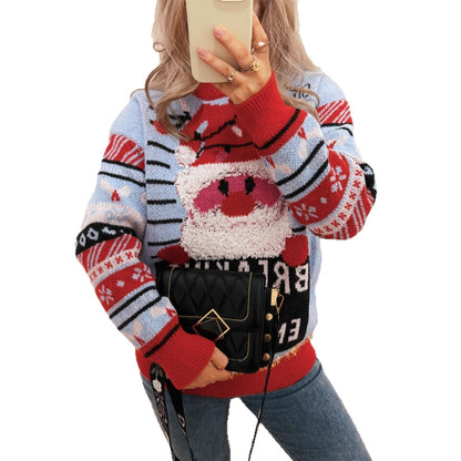 Women's Christmas Sweater with Creative Reindeer Motif and Cheerful Design R&B