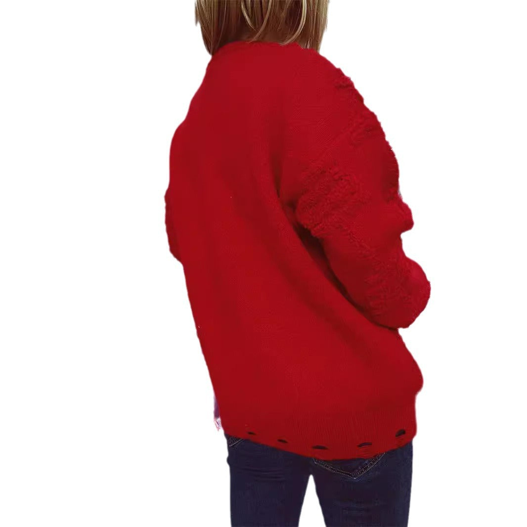 Women's Christmas Sweater with Festive Motif and 3D Appliqués