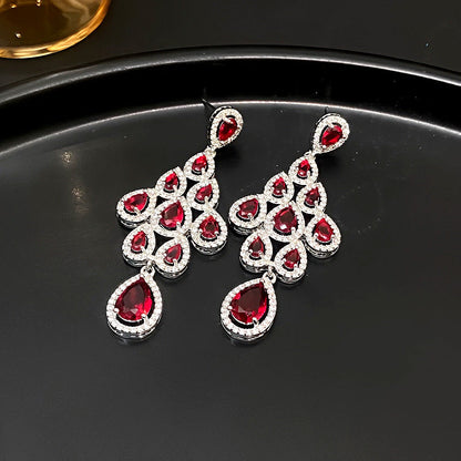 Laurie Zircon Leaf Tassel Earrings