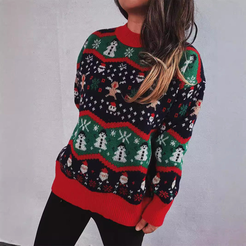 Women's Christmas Sweater with Festive Design and Playful Motifs