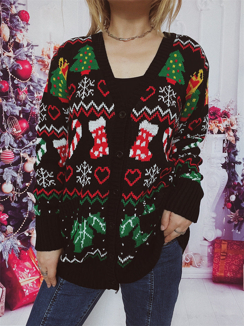 Women's Christmas Cardigan with Festive Motif and Practical Button Closure R&B