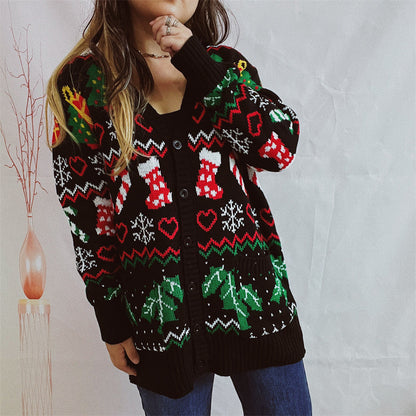 Women's Christmas Cardigan with Festive Design and Buttonable Cut