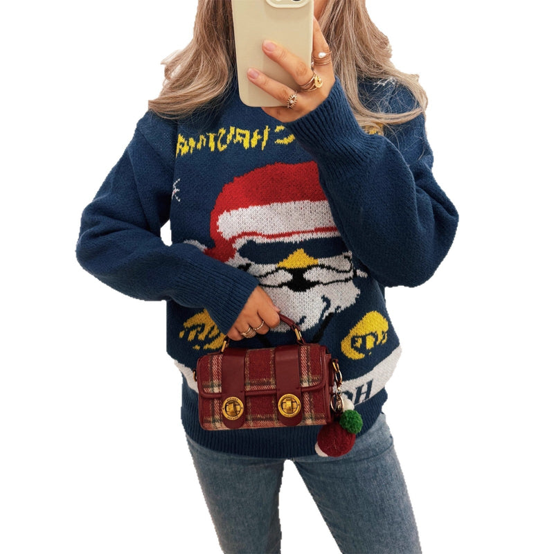 Women's Festive Knit Sweater with Christmas Motif