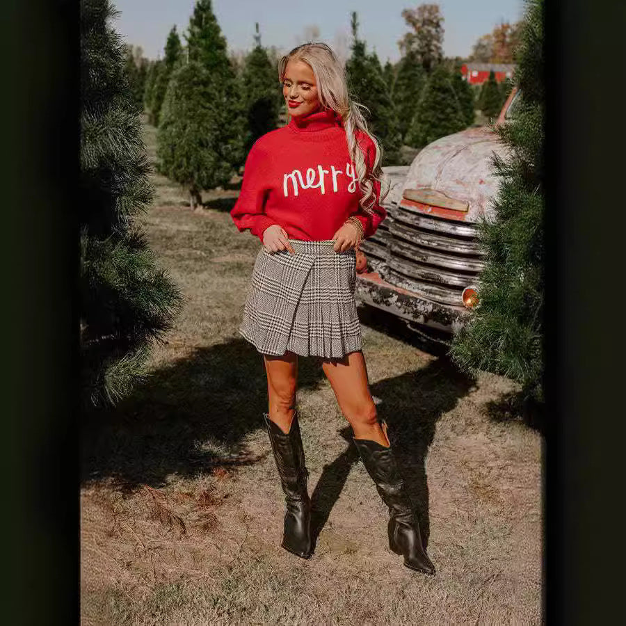 Women's Turtleneck Sweater with Fun Christmas Motif