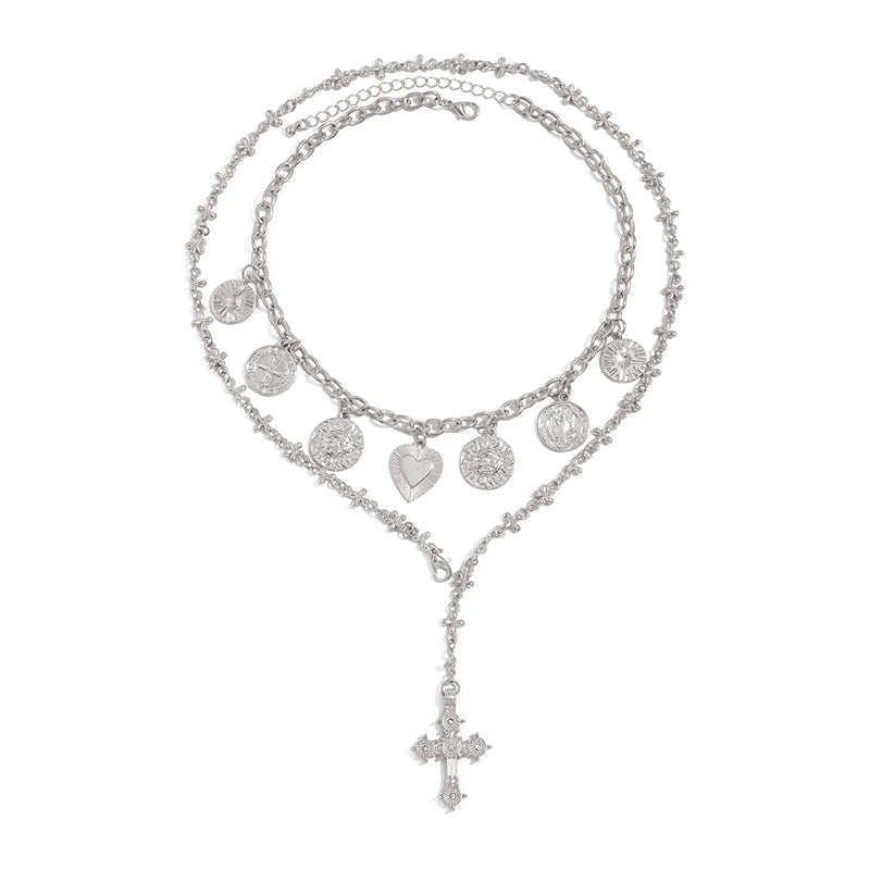 Alexia Layered Heart Cross Necklace