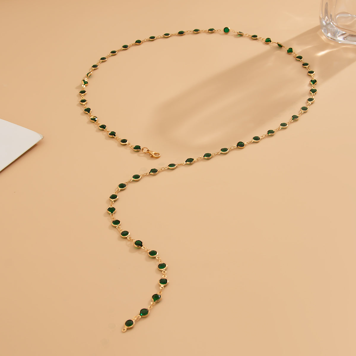 Green Crystal Chain Long Necklace