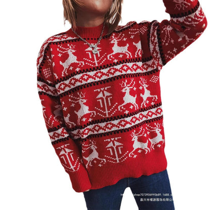 Women's Christmas Sweater in Festive Norwegian Pattern with Crew Neck R&B