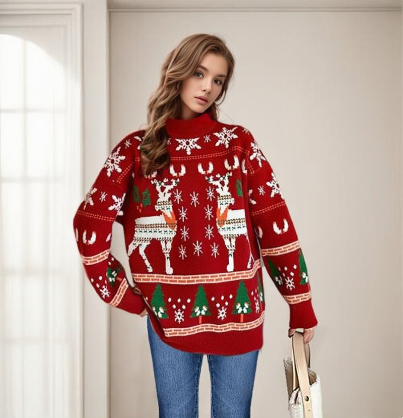 Women's Christmas Sweater with Festive Motif and Casual Cut