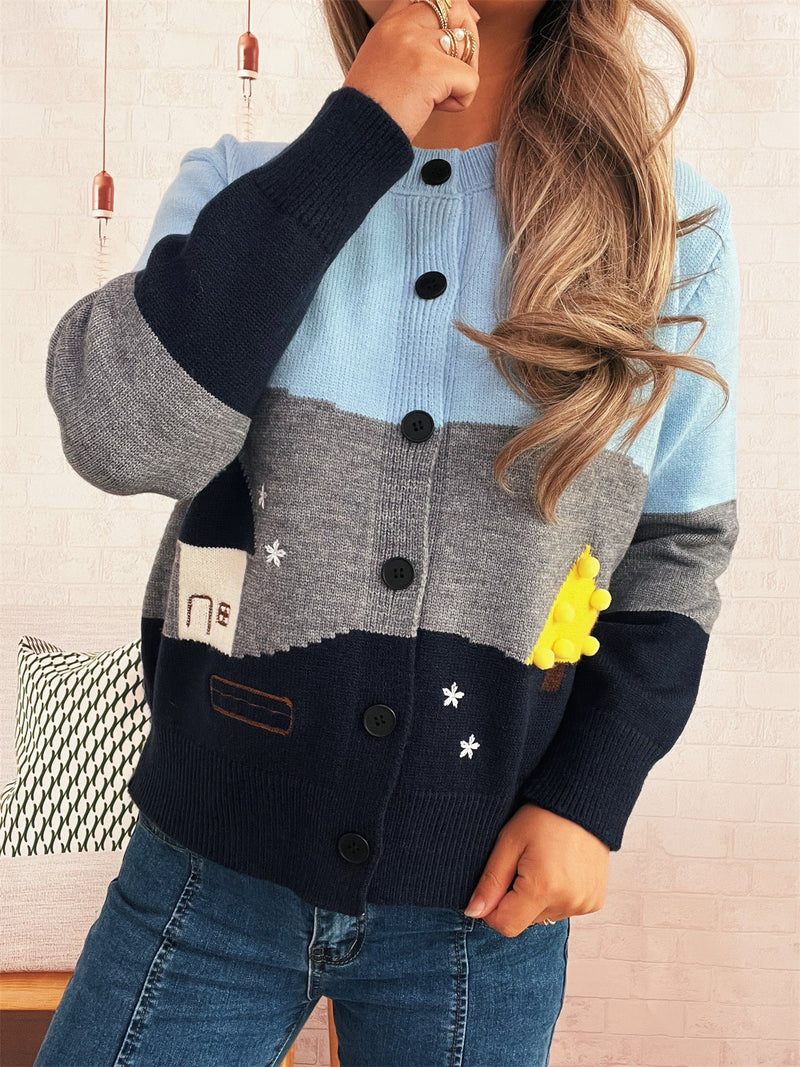 Women's Cardigan with Festive Motif and Button Details